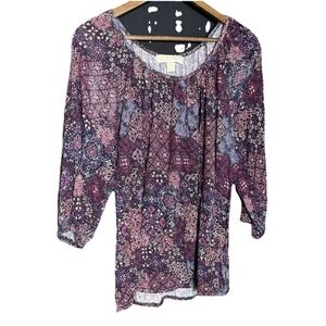 MICHAEL Kors Purple Blouse XL patchwork mixed media artsy boho